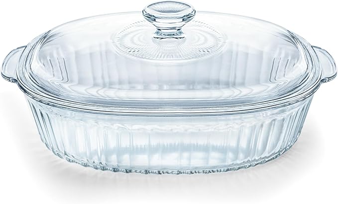 Luvan 2.8L/3Qt Glass Casserole Dish with Lid, Ribbed Oval Glass Baking Dish for Oven & Microwave, Clear Lead-Free Covered Casserole Cookware, Versatile Deep Glass Food Container for Baking, Cooking