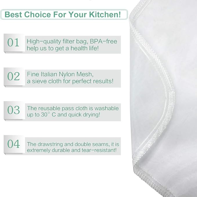 2 pack - XL 12"x12" Nut Milk Bags Reusable Food Strainers Nut Bags For Almond/Soy Milk Greek Yogurt Professional for Cold Brew Coffee Tea Beer Celery Juice Fine Nylon Mesh