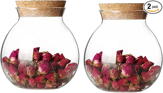 Snminetal 17oz Glass Jar Storage Containers,Wedding Candy Jar Kitchen Canisters, With Cork Airtight Lid, Perfect For Tea, Biscuits, Cereals, Flour, beans, Spices, Coffee Beans (2PCS)