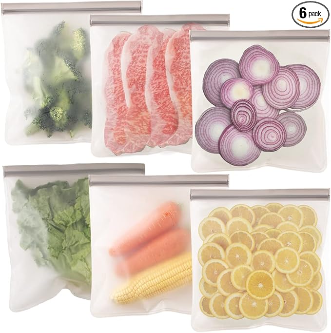 Reusable Ziplock Bags, Food Storage Bags, Leakproof Reusable Gallon Bags for Marinate Meats, Fruit, Snack, Home Organization, Eco-Friendly, Pack of 6