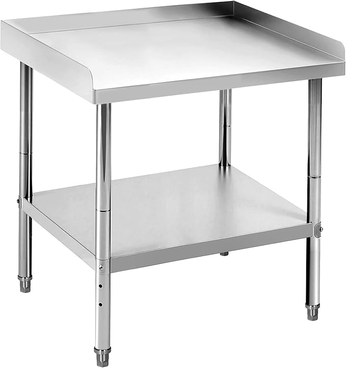 24x28x30 Inch Stainless Steel Equipment Grill Stand Table 400 Lbs Capacity NSF Certified with Adjustable Legs, 2" Edge Baffle, for Hotel, Home, Commercial Restaurant Kitchen