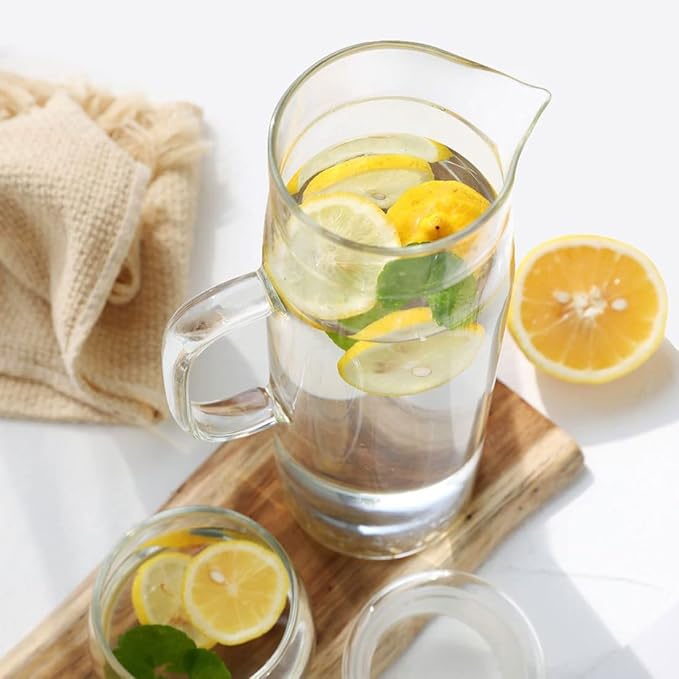hjn Glass Pitcher with Lid Glass Water Carafe with Handle, Fridge Water Jug Cold or Hot Beverages, Iced Tea, Milk, Juice 1500ml/51oz & glass lid