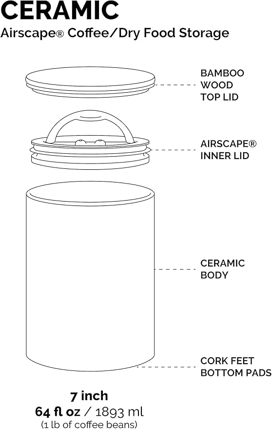 AirScape Planetary Design Ceramic Coffee and Food Storage Canister – Small 4-inch – US Patented Airtight Inner Lid – Black with Bamboo Top