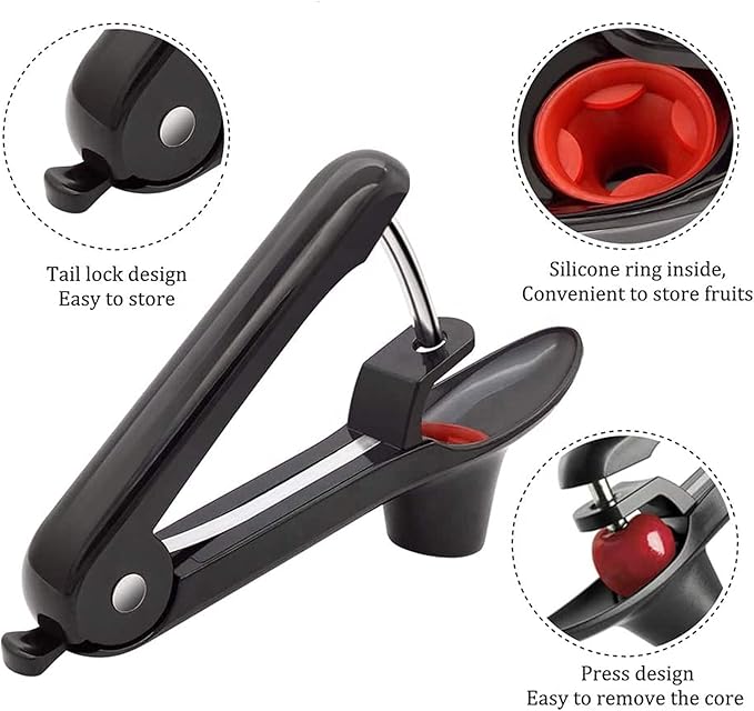 Cherry Pitter Tool,Cherry Pitter Cherry Stone Remover Tool for Making Cherry Jam Cherries Corer Pitter Tool,Cherry Pitter Olive Pitter with Space-Saving Lock Design, Black