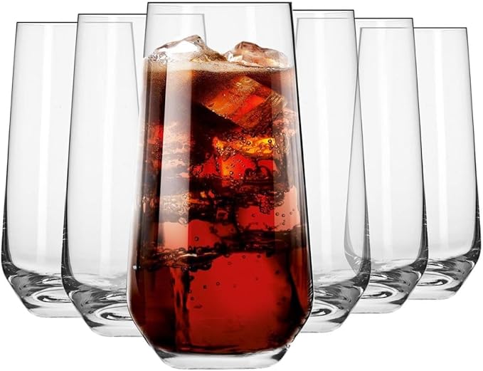 Krosno Tall Water, Juice, Drinking Glasses, Set of 6, 16.2 oz, Splendour Collection, Highball & Tumbler Crystal Glass, Dishwasher Safe, Made in Europe