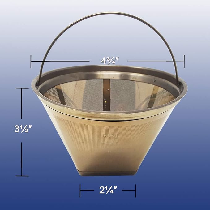 GOLDTONE Stainless Steel Coffee Filter - No.4 Cone Style Permanent Metal Reusable Coffee Filter for Cuisinart Coffee Makers - Includes Scoop and Brush