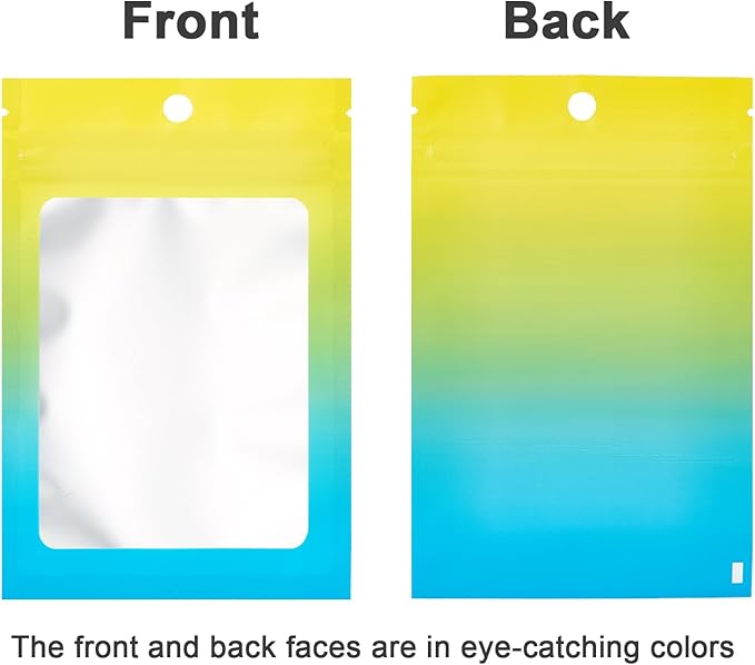 100 Pcs Resealable Mylar Bags, Gradient Color Food Storage Bags, Zip Bag Foil Bags Packaging Pouch for Food Storage, Sample, Small Business (Yellow Blue, 2.7 X 3.9 Inch)