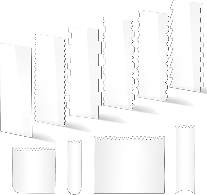 10 PCS Cake Scraper Smoother Set, Acrylic Cake Smoother For Icing 6PCS with 11 Patterns Edge and 4 Soft Plastic Cake Frosting Smoother Scraper, Icing Smoother For Cream Cake Decorating