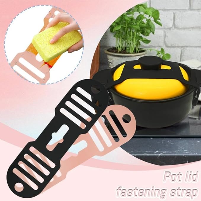 Silicone Lid Lock Strap for Crockpot Slow Cooker (6/7/8 Quart) - Universal Crockpot Lid Holder & Rubber Strap Alternative | Heat-Resistant, No-Spill Design Transport Accessories (Pink+Black)