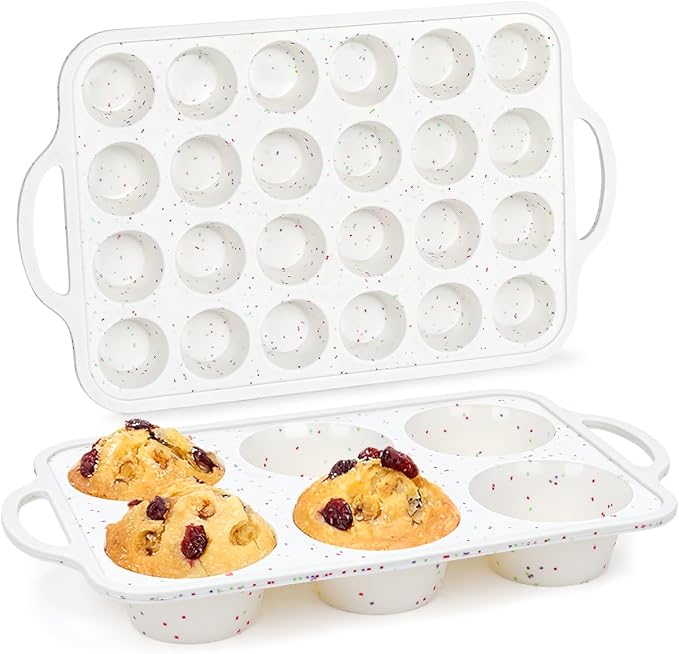 Silicone Muffin Pans for Baking, Metal Reinforced Frame Jumbo 6 Cups & Mini 24 Cups Cupcake Pan Nonstick Muffin Pan for Homemade Baking Easy to Handle