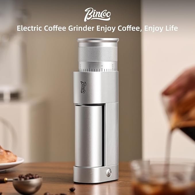 Electric Espresso Grinder - One-Touch Coffee Bean Grinder with Magnetic Dosing Cup and Air-Blowing, Stepless Adjustment Burr Coffee Grinder, Compact & Quiet for Home Office Use
