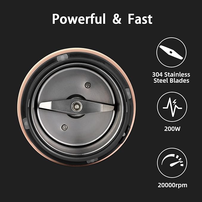 Coffee Grinder Electric for Beans, Spices, Herbs, Grains and Nuts, Stainless Steel Blades, 2.8 oz, Black