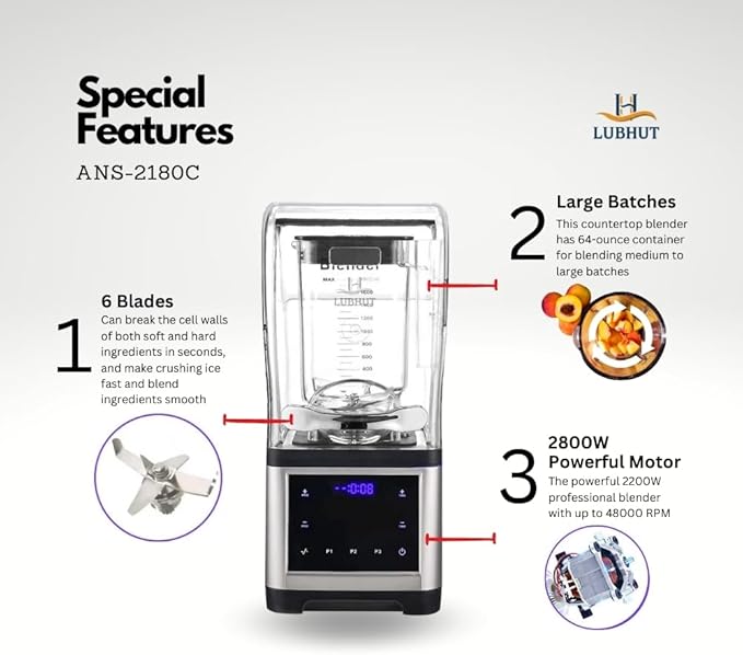 Heavy-Duty 1800W professional Blender Mixer Multi-speed and function Juicer, Food Processor & Smoothie Maker with Leak-Proof 1.8 litters Jar, Stainless-Steel Blades, Touch Control, Long life
