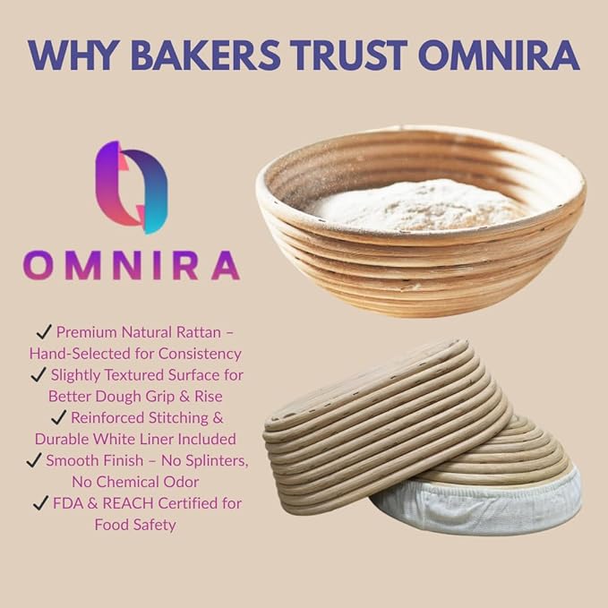 Sourdough Kit – Bread Making Kit with 9" Round & 10" Oval Banneton Bread Proofing Baskets, Dough Whisk, Scoring Tool, Metal Scraper, Silicone Brush, Liners – Sourdough Bread Baking Supplies Set