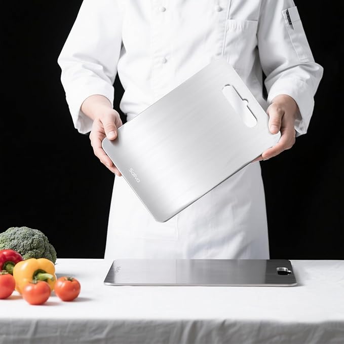 Saliva Titanium Cutting Boards for Kitchen, Cutting Board Double Sided Food Grade, Dishwasher Safe, No Blunt Knife, Chopping Boards with Handle for Meat, Fruit & Vegetable (15x11in)