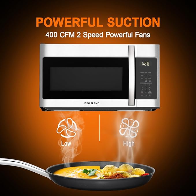 GASLAND 30 Inch Over the Range Microwave Oven, 1.9 Cu.ft. Above Stove Microwave, 11 Power Levels, One Touch Cooking, 400 CFM,1000W, LED, Turntable, Sensor Cook, Over Stove Microwave, Stainless Steel