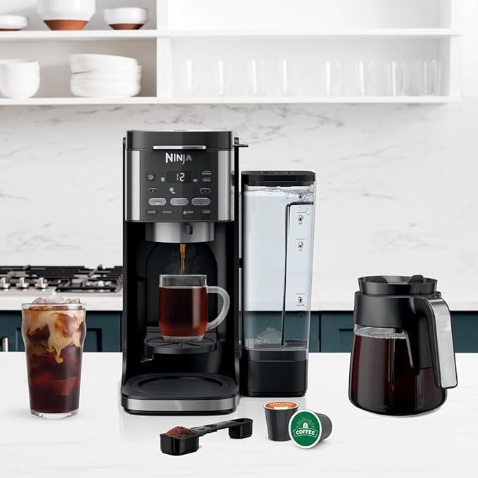 Ninja | Drip Coffee Maker | DualBrew Pro Hot & Iced Coffee | Compatible with K-Cup Pods | 3 Brew Styles (Classic, Rich, & Iced) | 70oz Removable Reservoir & Dishwasher Safe | Black | 14-Cup (Renewed)