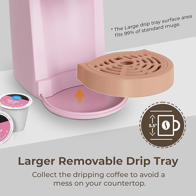 CHULUX Classic Single Serve Coffee Maker for K Cup, One Button Easy Coffee Machine for Office, RV, Travel and Dorm, Pink