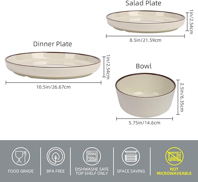 12-Piece Melamine Dinnerware Sets – Unbreakable Plates & Bowls Sets for Outdoor, Camping, Picnic, Party – Durable Dishware Sets, Lightweight & Shatterproof (Crystal Cream)