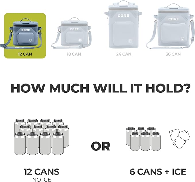 CORE Magnetic Leak Proof Soft Cooler with Waterproof Zipper | Insulated Bag Portable Ice Chest Box | Best Soft Cooler for Food & Beverages for Tailgating, Car Camping, Travel, and Family Beach Picnics