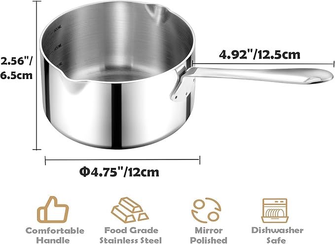 20 Ounce Kitchen Induction Stainless Steel Milk Pot Saucepan Oil Chocolate Sauce Pan Butter Warmer Pot (600 ml)