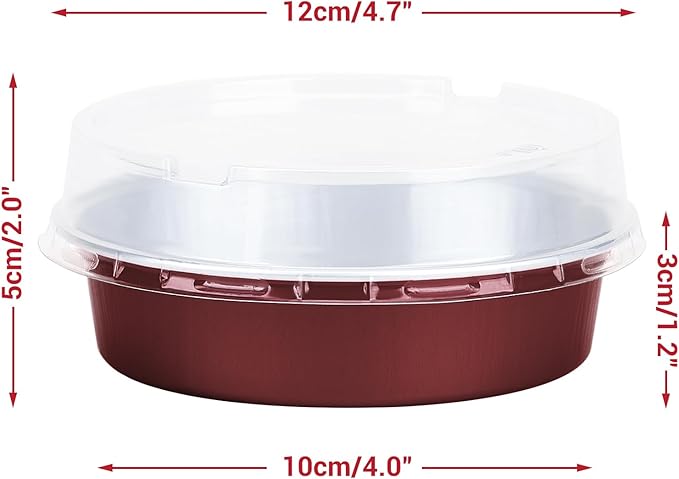 Beasea Disposable Mini Pie Tins with Lids, 20 Pack 4” 7.3oz 215ml Small Round Aluminum Baking Tart Foil Container for Individual Dessert Cupcake Cheesecake Ramekin Quiche Oven Dishes - Wine Red