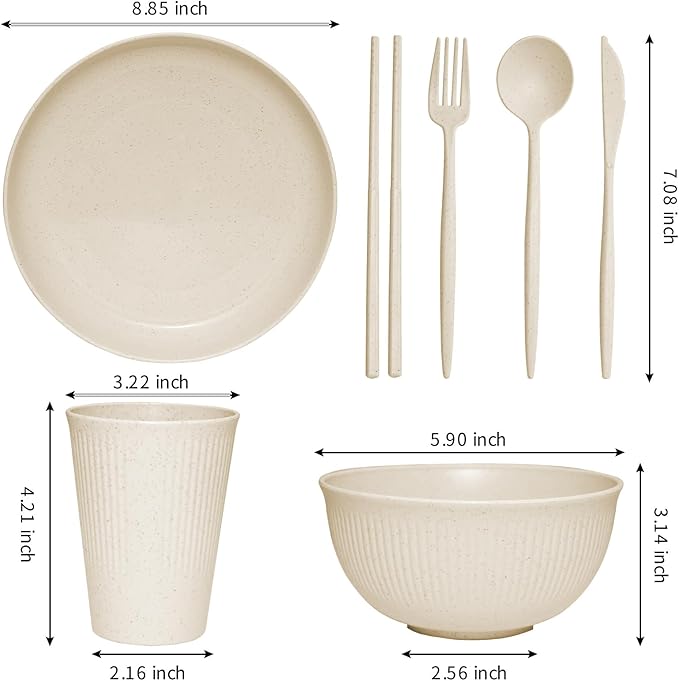 Wheat Straw Dinnerware Sets -DAPIPIK 42 Piece Unbreakable Dinnerware Sets for 6, Kitchen Plates and Bowls Set, Lightweight Camping Plates Cups and Bowls Set.Dishwasher Microwave Safe Dinnerware