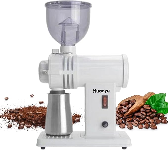 Huanyu Electric Coffee Grinder Titanium Ghost Teeth Burr Coffee Grinders for Home Use with Light-Shielding Hopper Coffee Burr Grinder for Pour over White