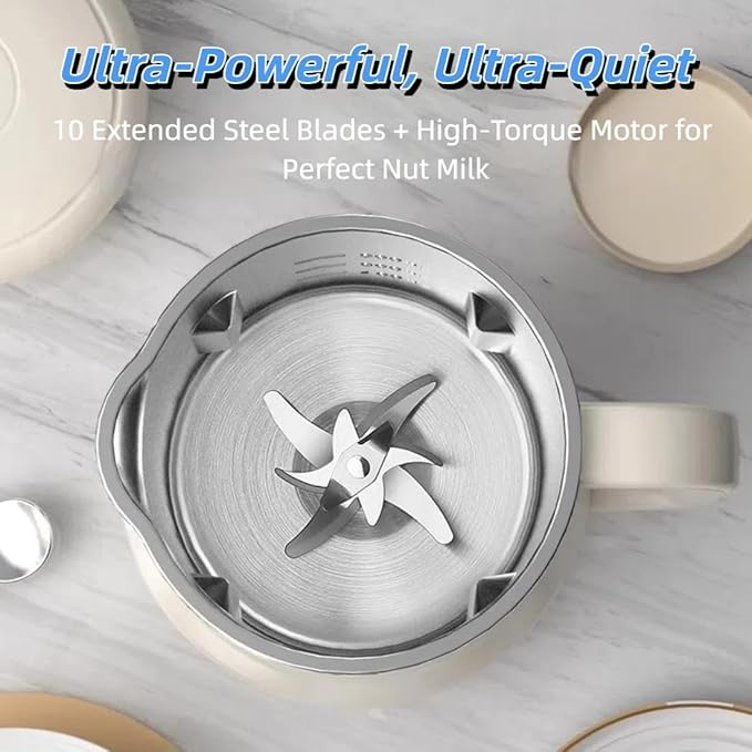 8-in-1 Automatic Nut Milk Maker Blender, 40.6oz Homemade Almond, Oat, Coconut, Soy, Plant-Based & Non-Dairy Milks, Soybean Machine with Delay Start, Keep Warm, Self-Cleaning & Boil Water Functions