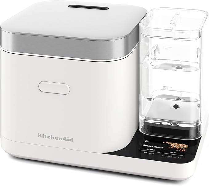 KitchenAid Grain and Rice Cooker 8 Cup with Automatically Sensing Integrated Scale + Water Tank, KGC3155, Porcelain White