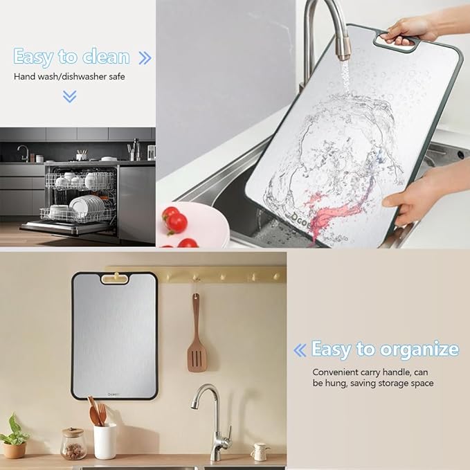 Titanium Cutting Boards for Kitchen – Dual-Sided Solid Titanium & Wheat Straw PP, Large Food-Safe Cutting Board with Juice Groove & Garlic Grinder for Meat, Veggies, Commercial or Home Use, 15”×11”