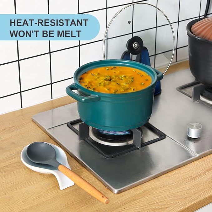 Nihow Ceramic Spoon Rest: 4 Inch Stable Utensil Rest - Heat Resistant Spoon Holder for Kitchen counter/Countertop/Stove Top - Dishwasher Safe - Elegant Green & White (1 PC)