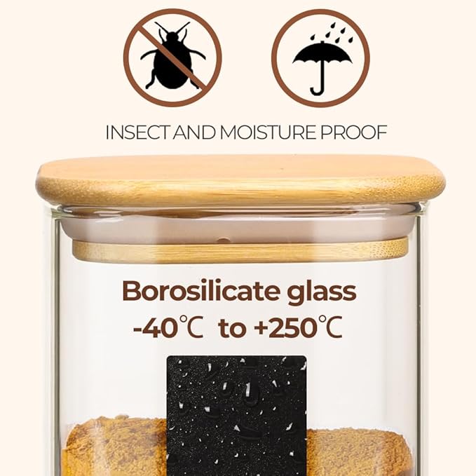 Comsaf Spice Jars with Label,8 oz Small Glass Jars with Lids, 6 Pcs Seasoning Containers, Rectangle Glass Containers with Lids, Empty Seasoning Jars for Pantry Storage, Loose Tea, Herbs, Powders, Salt