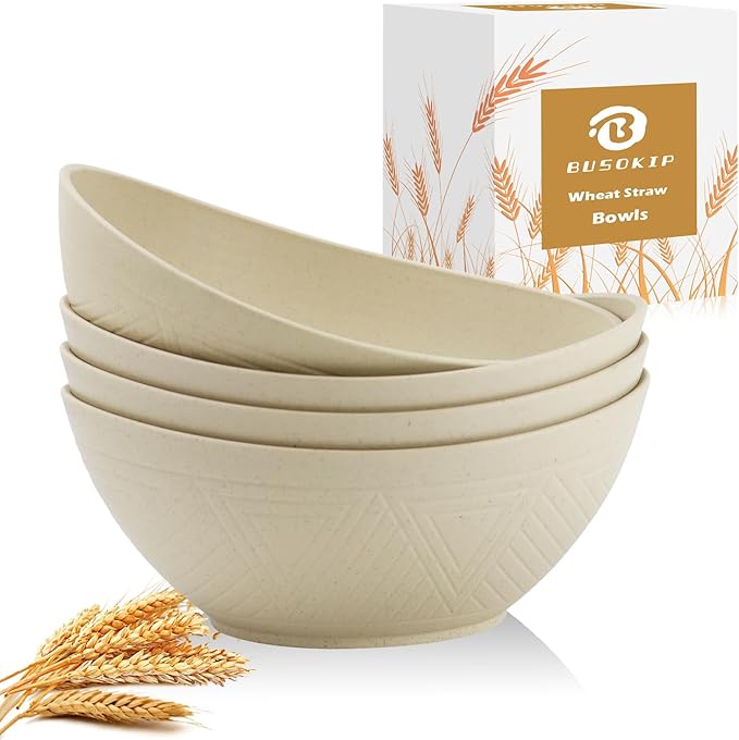 Large Bowls 65 OZ, Wheat Straw Bowls Set of 4, Unbreakable Salad Bowl, Microwave & Dishwasher Safe Big Bowl, Kitchen Serving Bowl for Salad, Cereal, Soup and Oatmeal (Beige)