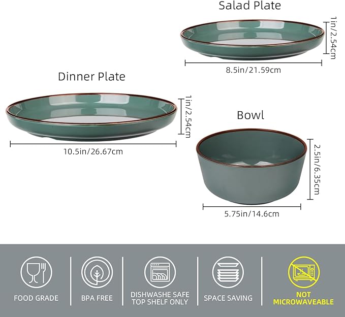 12-Piece Melamine Dinnerware Sets – Unbreakable Plates & Bowls Sets for Outdoor, Camping, Picnic, Party – Durable Dishware Sets, Lightweight & Shatterproof (Dusty Teal)