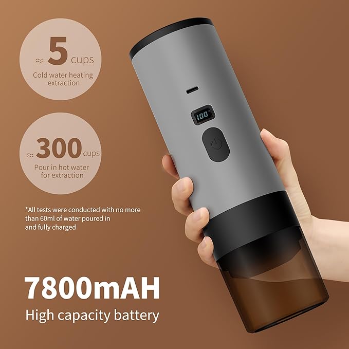 Portable Coffee Maker Espresso Machine for Travel Nano Car Coffee Maker Compatible with Ground Coffee & Capsule for RV, Hiking Camping Office, Travel Espresso Maker Electric Gray