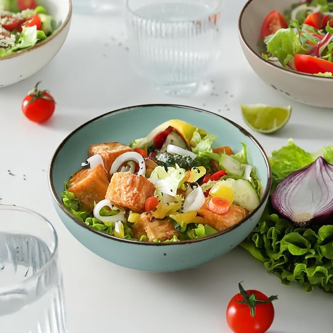 Esfour Round Porcelain Bowls - 18 Ounce - Set of 4 - Microwave, Oven, Dishwasher-Safe, Scratch Resistant, Porcelain Durable Small Dishes Bowls for Cereal, Salad, Pasta, Soup Dessert - Assorted Natural