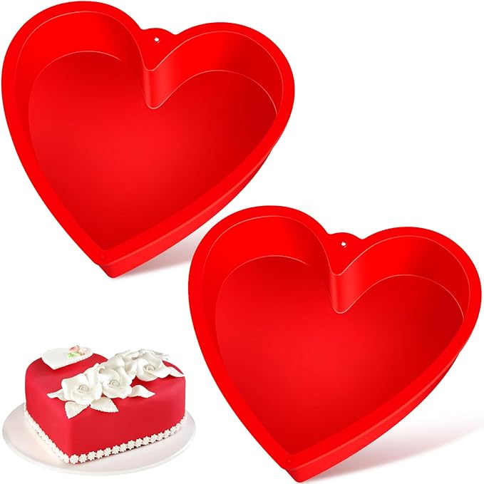 10 Inch Heart Shaped Cake Pans, 2 Pack Nonstick Large Heart Cake Molds Silicone Baking Molds for Cheesecakes, Chocolate Cakes, Brownies