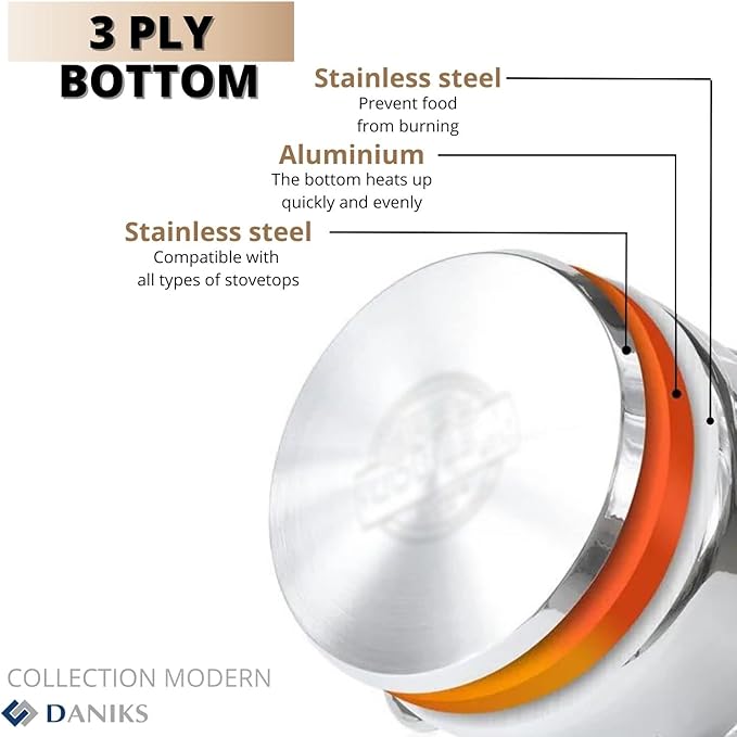 Daniks Modern Frying Pan With Lid Included, 11-Piece Stainless Steel Induction-Compatible Cookware Set, Dishwasher Safe, Heatproof Handles, Glass Lids, Silver