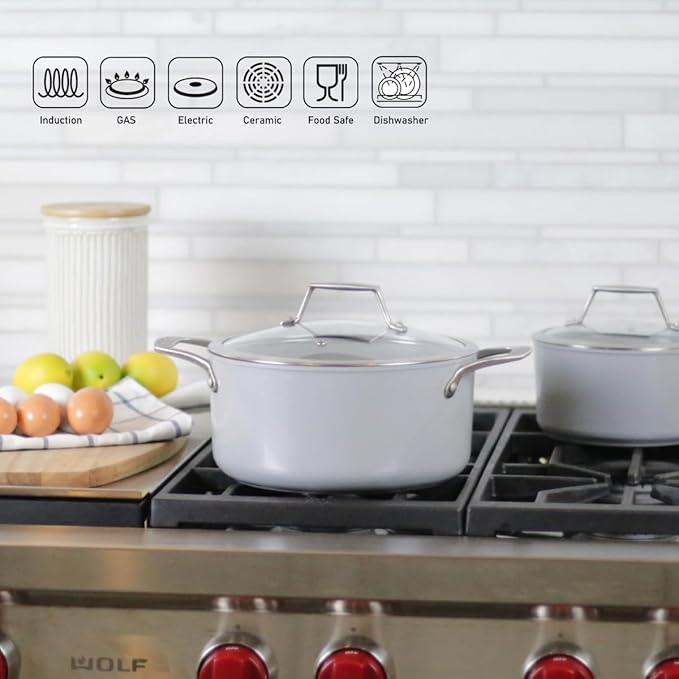 TECHEF - CeraTerra Collection, 5-quart Ceramic Nonstick Soup Pot with Glass Lid (PFAS, PTFE, and PFOA Free), Made in Korea (5-quart)