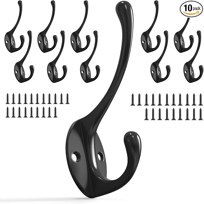 10PCS Wall Hooks, Coat Hooks, Hooks for Hanging Heavy Duty, Wall Hooks for Hanging, Hook Wall Mount, Closet Hooks with 20 Screws for Towel, Robe, Coats, Scarf, Bag, Cap
