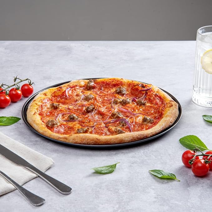 Restaurantware Met Lux 13 Inch Pizza Pan With Holes 1 Heavy-Duty Pizza Pan With Holes - Perforated Non-Stick Carbon Steel Pizza Crust Pan Keeps Pizza Fresh For Any Food Service Establishments
