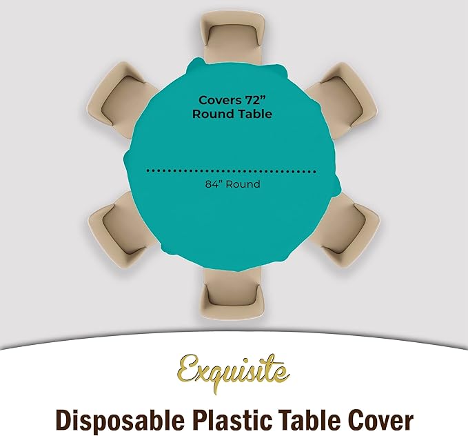 12-Pack Premium Plastic Tablecloth 84in. Round Table Cover - Teal