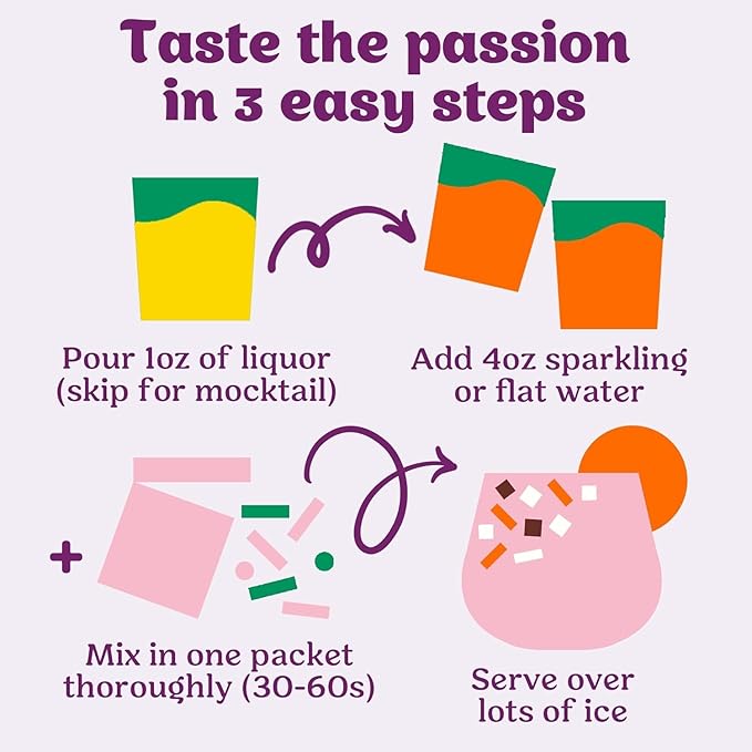 Craftmix Passionfruit Paloma, Makes 24 Drinks, Tequila Cocktail Mixers, Instant Skinny Cocktail and Mocktail Mix - With Real Fruit - Vegan Low Carb, Low Sugar, Non-GMO, Gluten Free, Easy to Mix
