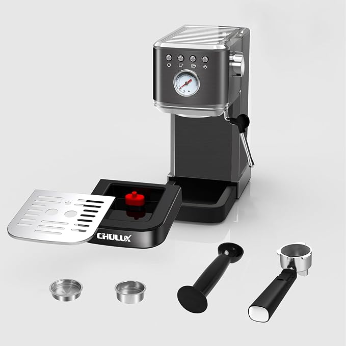 CHULUX Slim Espresso Machine with Milk Frother Steam Wand, 20 Bar Professional Italian Pump Espresso Coffee Machine for Home Cappuccino & Latte Maker, Black