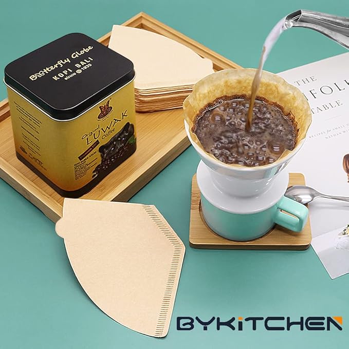 BYKITCHEN Size 4 Coffee Filters, 8-12 Cup, Set of 200, Coffee Filters 4 Cone Paper, Natural Unbleached Paper Filters for Pour Over Coffee Dripper and Coffee Maker
