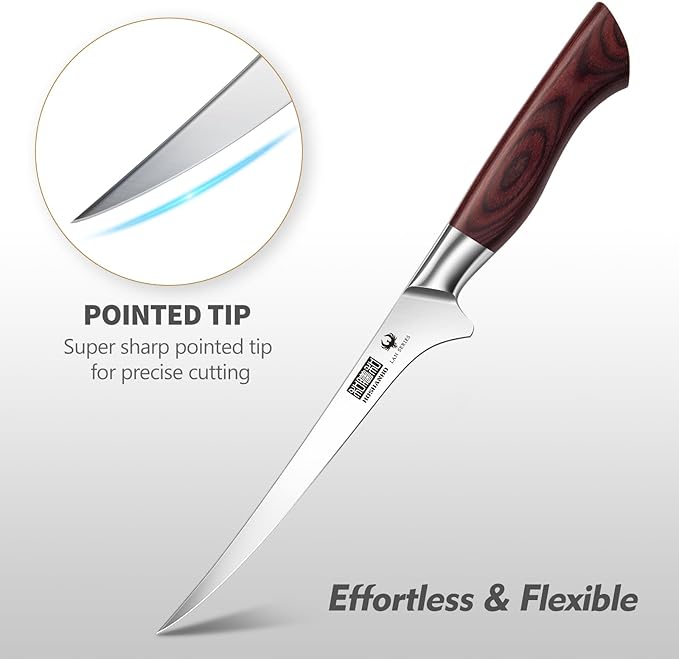 Fillet Knife 7 Inch, Professional High Carbon Stainless Steel Boning Knife for Meat, Ultra Sharp Japanese Fish Fillet Knives with Ergonomic Wood Handle