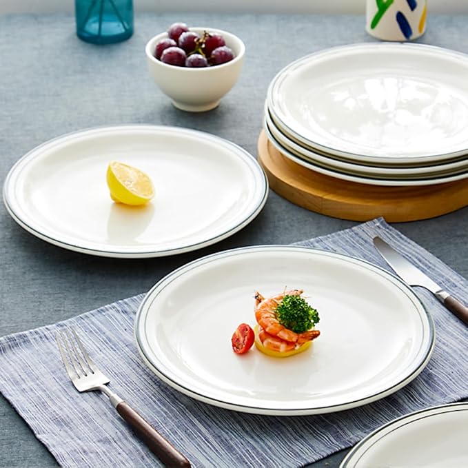 10.5-inch Porcelain Dinner Plate Set of 6 - Microwave, Oven and Dishwasher Safe, Scratch Resistant. (Classic Dark Green)