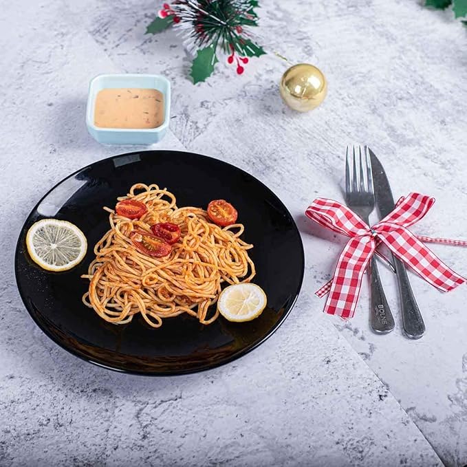 DELLING 10 inch Black Dinner Plates Set, Porcelain Dessert/Salad Plate, Serving Dishes, Dinnerware Sets, Scratch Resistant, Lead-Free, Microwave, Oven, and Dishwasher Safe - Set of 4