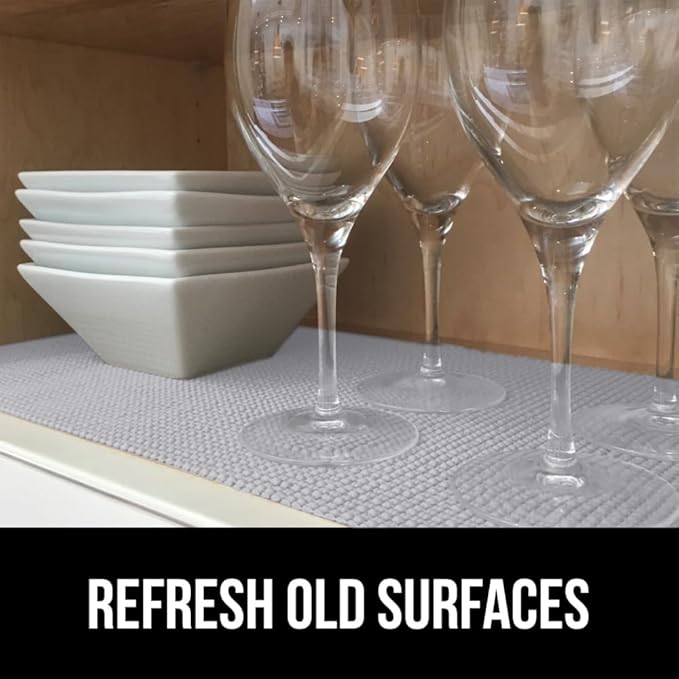 GORILLA GRIP powerGRIP Drawer Shelf and Cabinet Liner, Thick Strong Hold, Non-Adhesive Liners Protect Kitchen Cabinets and Cupboard, Bathroom Drawers, Easy Install, Breathable Mat, 20" x10' Light Gray